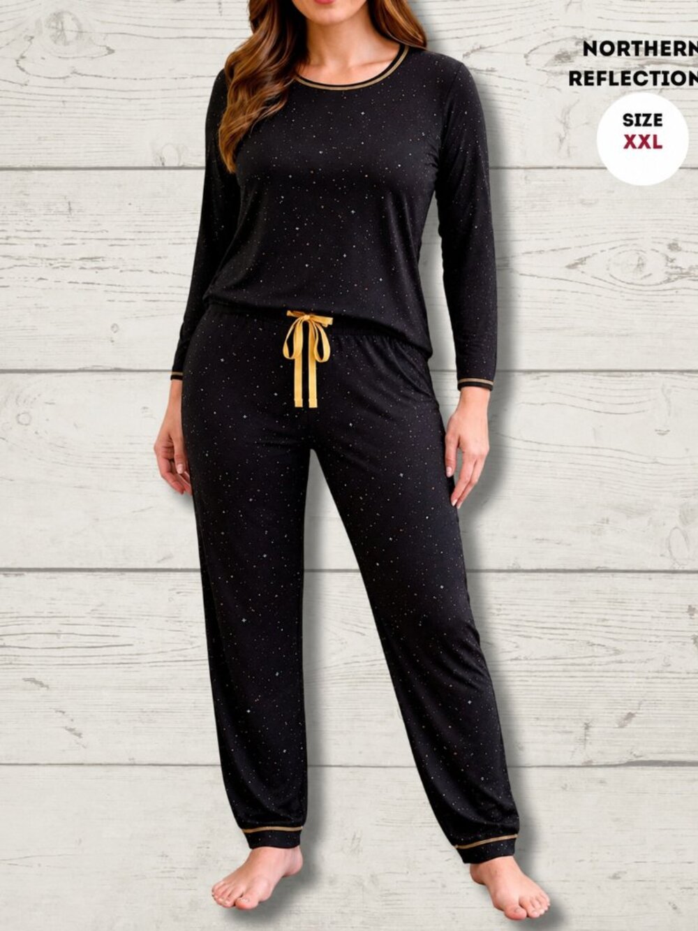 Northern Reflections Pajama Set – XXL – Black Star Print 100% Cotton